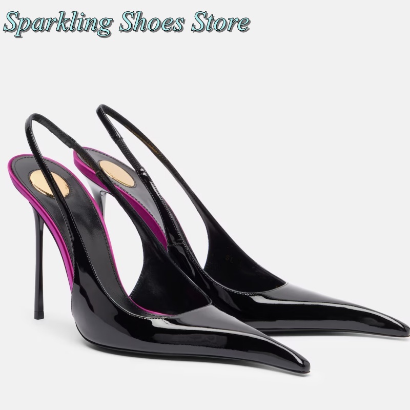 Women Fashion Ideas - New Black Patent High Heels Patchwork