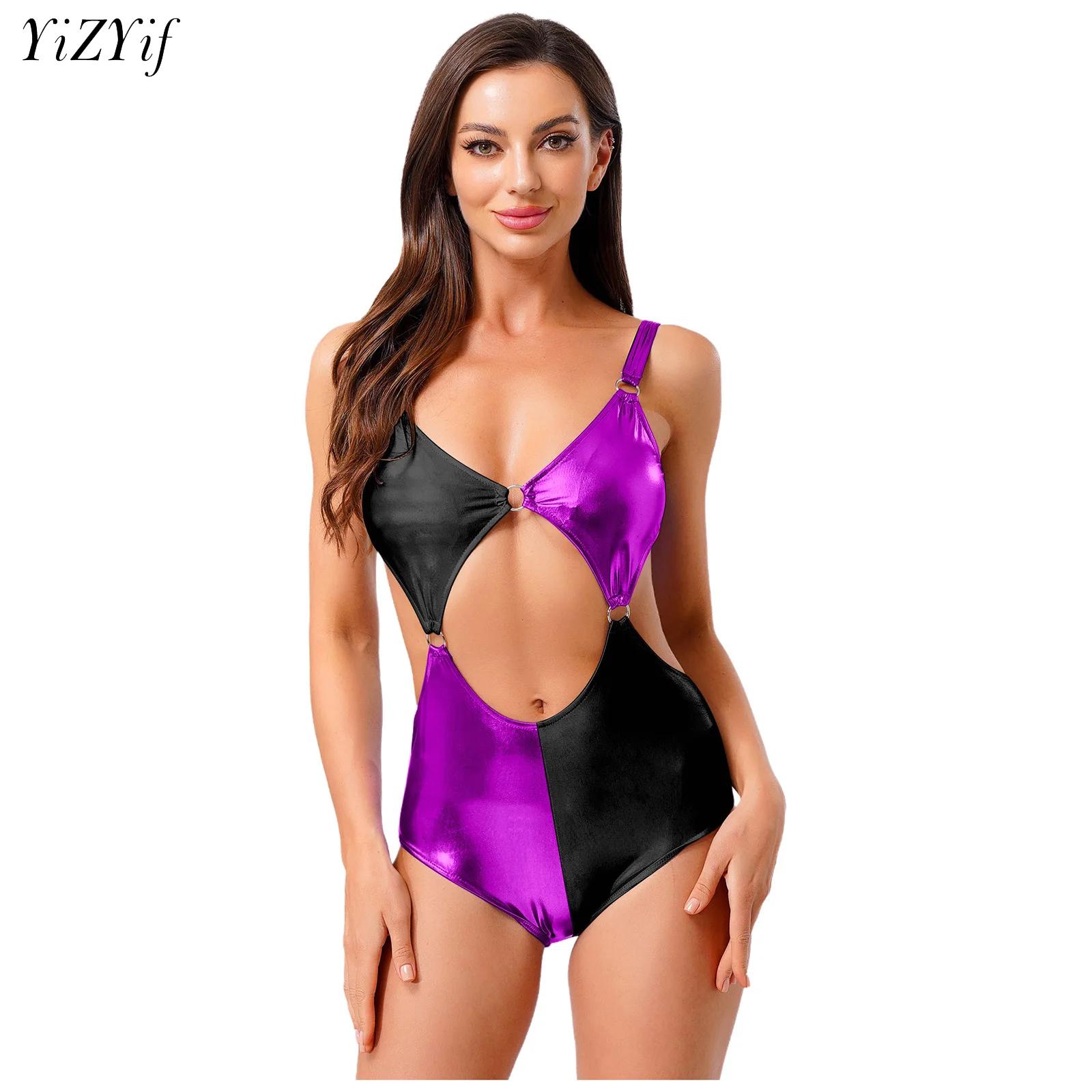 Sleeveless Jumpsuit - Womens Sexy Cutout Swimsuit Bodysuit Metallic