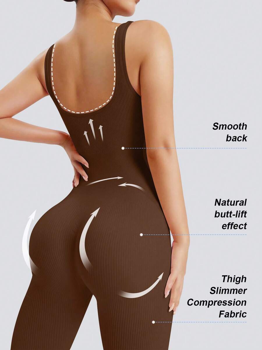 Sleeveless Jumpsuit - Women’s Ribbed Sleeveless Full Body Shapewear