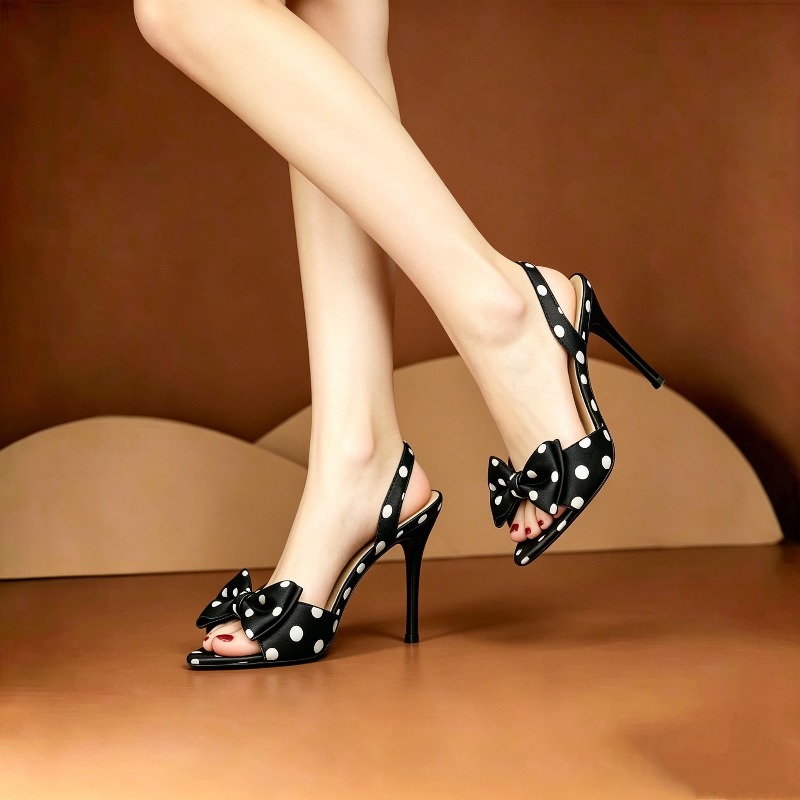 Women Fashion Ideas - French Polka Dot Bow Pointed Toe