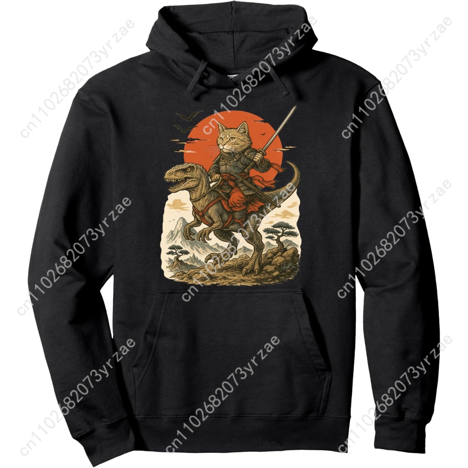 Women'S Fashion Hoodies - Vintage Samurai Cat Riding Raptor Hoodie