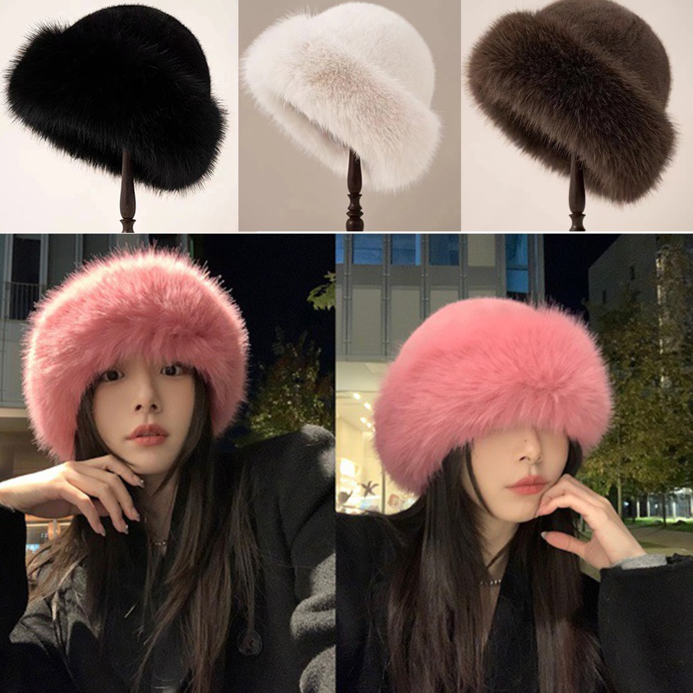 Bucket Hat Women - New Fluffy Fur Winter Hat Solid