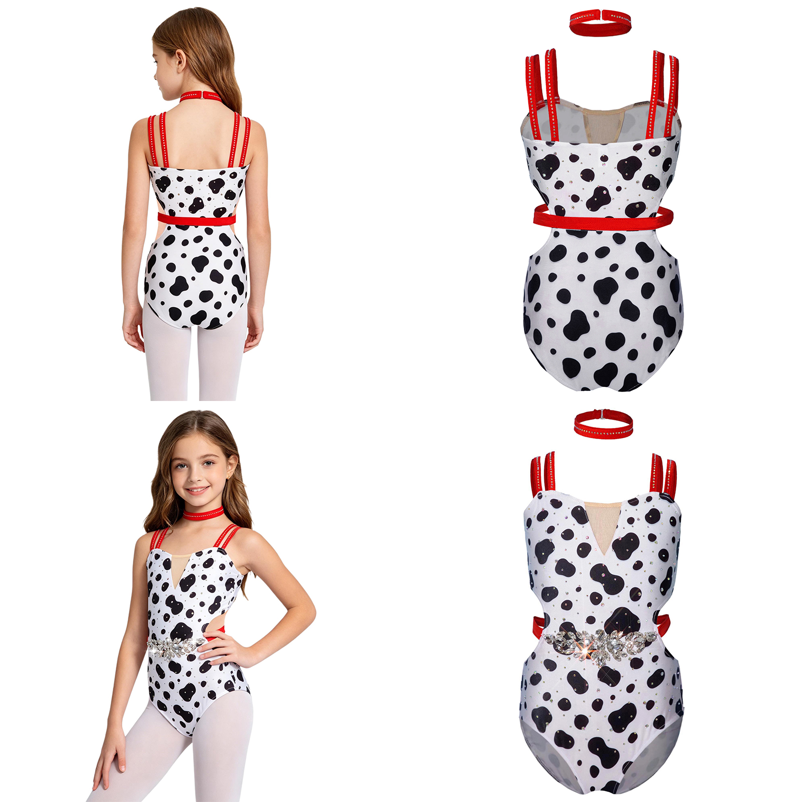Sleeveless Jumpsuit - Kids Girls Dalmatian Cosplay Costumes Sparkly