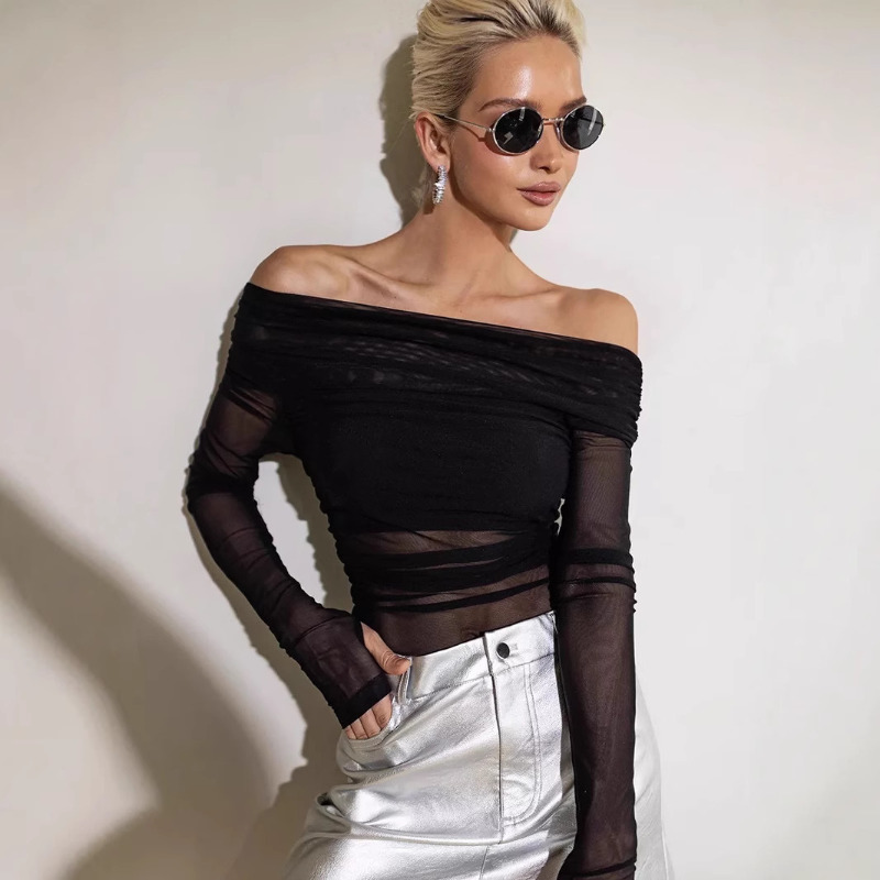 Women  Mesh Off Shoulder Top S - Women Fashion Blouse recensione e prezzo