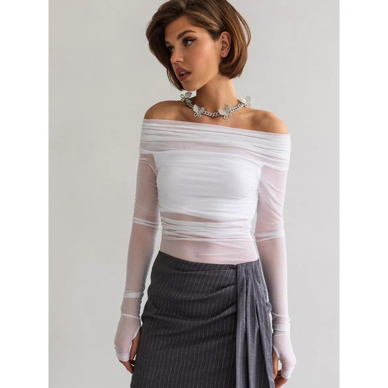 Women  Mesh Off Shoulder Top S - Women Fashion Blouse recensione e prezzo