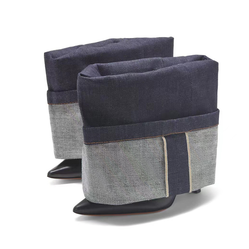 Two Tone Denim Fold Over Slip- - Women Fashion Jeans recensione e prezzo