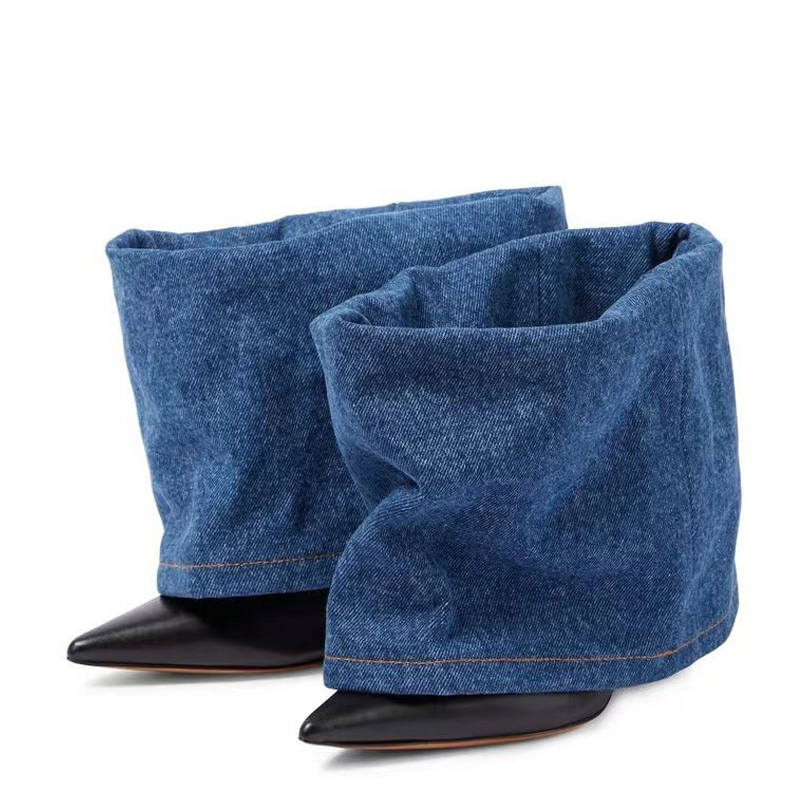 Two Tone Denim Fold Over Slip- - Women Fashion Jeans recensione e prezzo