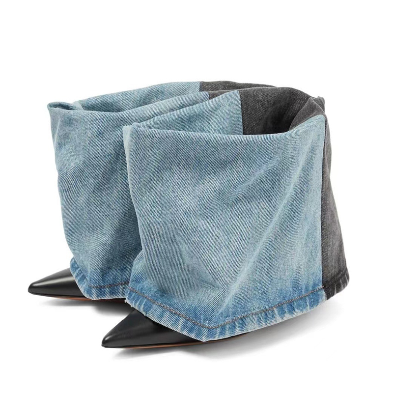 Two Tone Denim Fold Over Slip- - Women Fashion Jeans recensione e prezzo