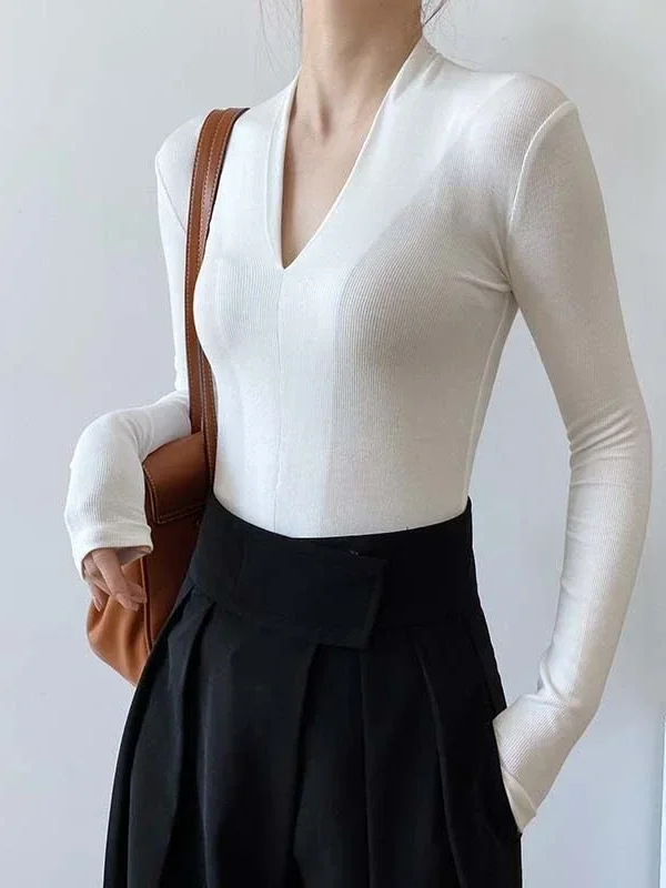 V-neck Slim Shirts Long Sleeve - Women Fashion Blouse recensione e prezzo