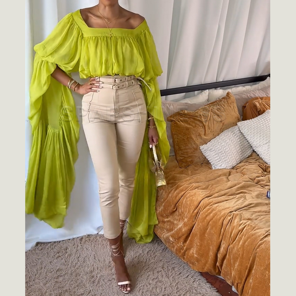 Women Chiffon Crop Top, Puff L - Women Fashion Blouse recensione e prezzo