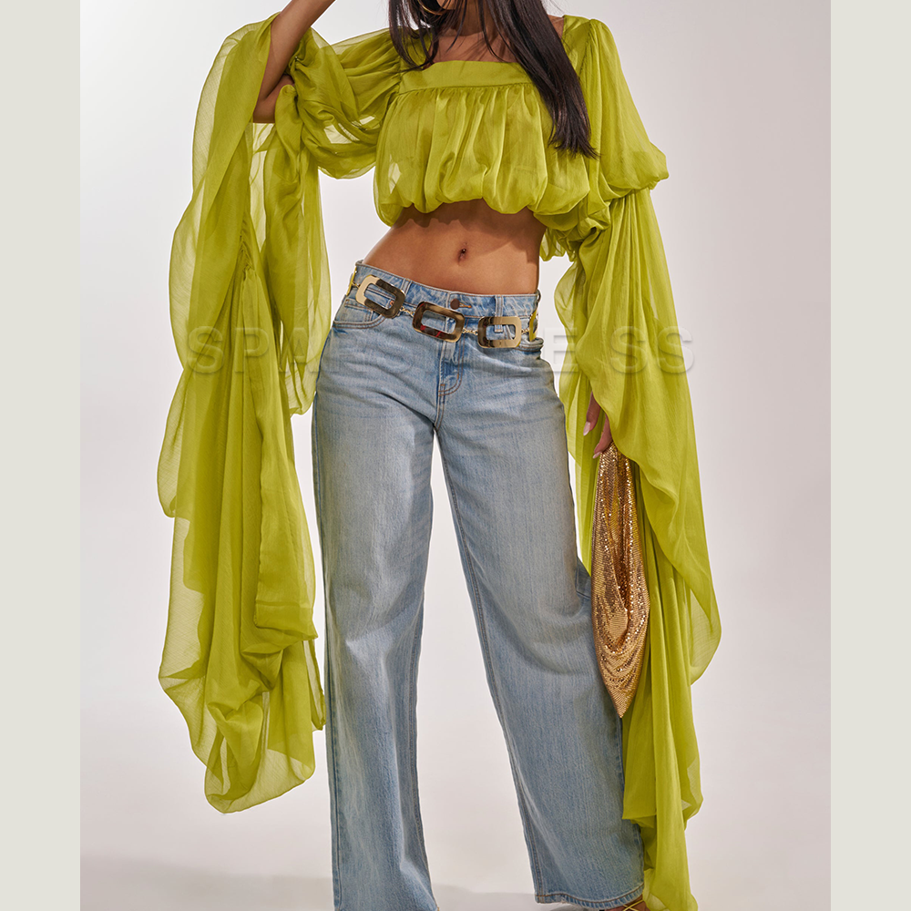 Women Chiffon Crop Top, Puff L - Women Fashion Blouse recensione e prezzo
