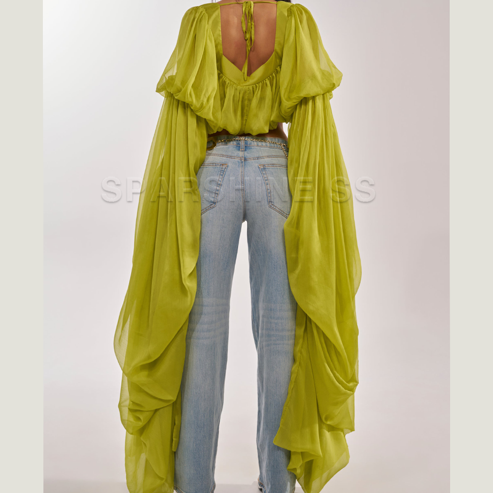 Women Chiffon Crop Top, Puff L - Women Fashion Blouse recensione e prezzo