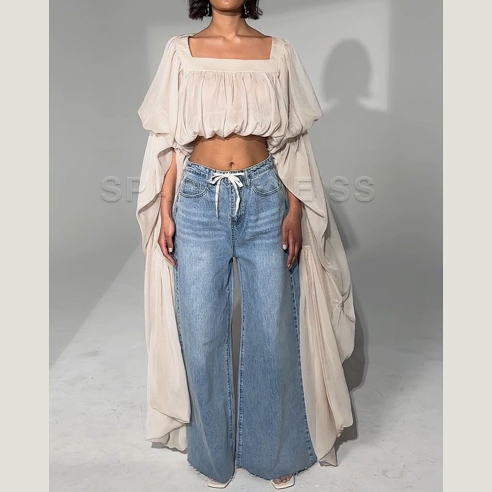 Women Chiffon Crop Top, Puff L - Women Fashion Blouse recensione e prezzo