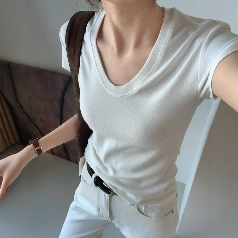 U-Neck Shoulder Short Sleeve T - Women Fashion Blouse recensione e prezzo