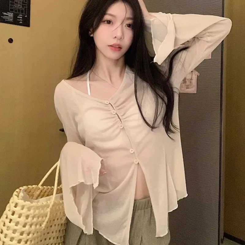 Sheer Flare Sleeve Blouse - Y2 - Women Fashion Blouse recensione e prezzo