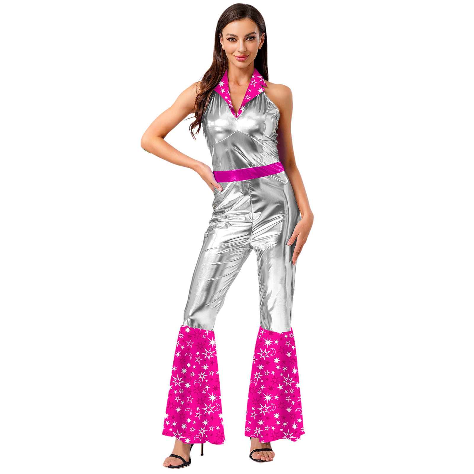 Women 70s 80s Disco Vintage Ju - Sleeveless Jumpsuit recensione e prezzo