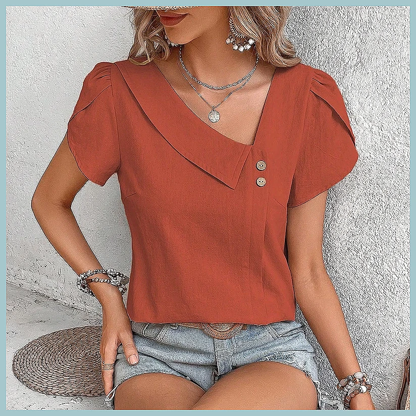2024 Summer Vintage Solid Colo - Women Fashion Blouse recensione e prezzo