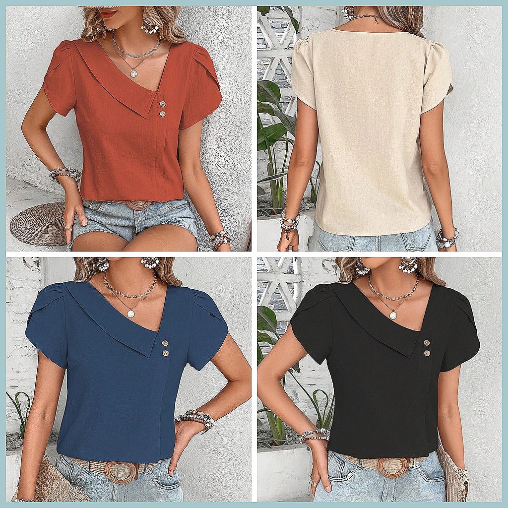 2024 Summer Vintage Solid Colo - Women Fashion Blouse recensione e prezzo